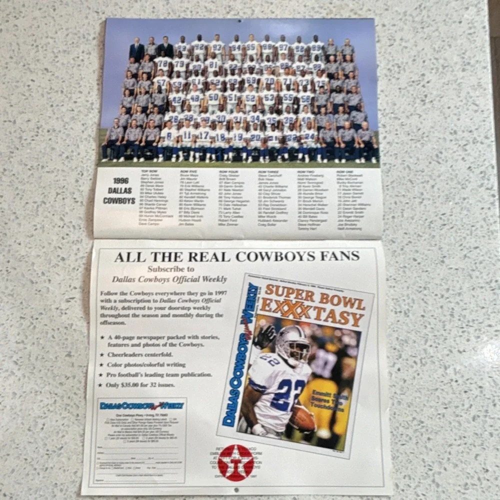 Dallas Cowboys 1997 Official NFL Football Calendar Texaco Sponsored Collectible